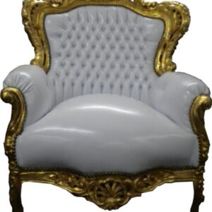 Barock Sessel "King" WeiÃ/Gold Lederoptik