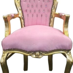 Casa Padrino Barock Esszimmer Stuhl Rosa / Gold mit Bling Bling Glitzersteinen