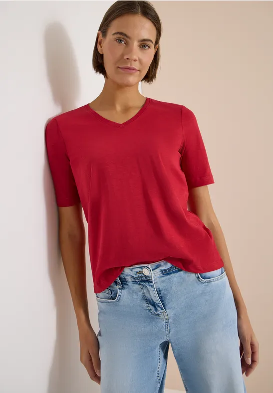 Basic T-Shirt mit Kurzarm und V-Neck