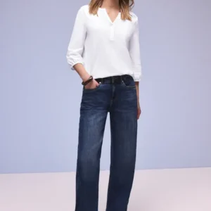 3/4-Arm Shirt mit Split Neck und Knöpfen