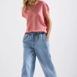 Split Neck Bluse in Unifarbe