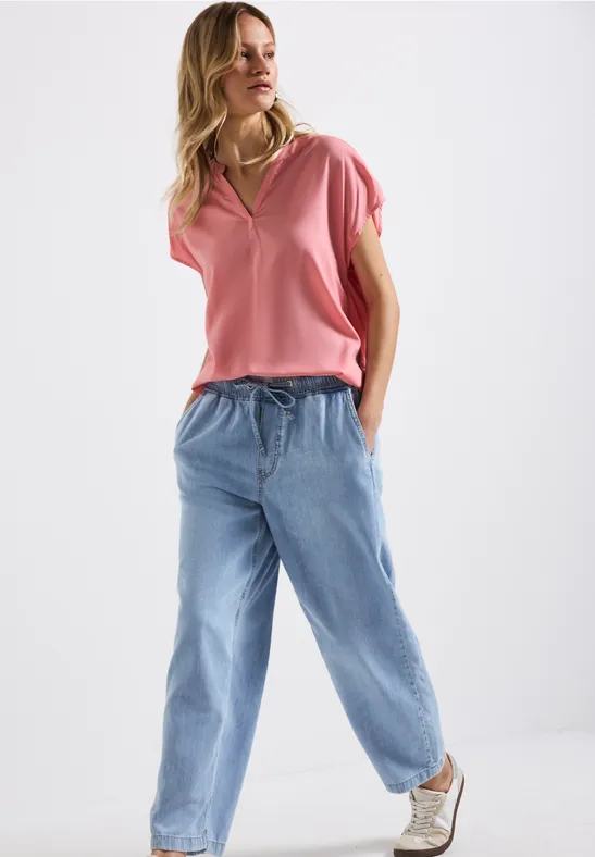 Split Neck Bluse in Unifarbe