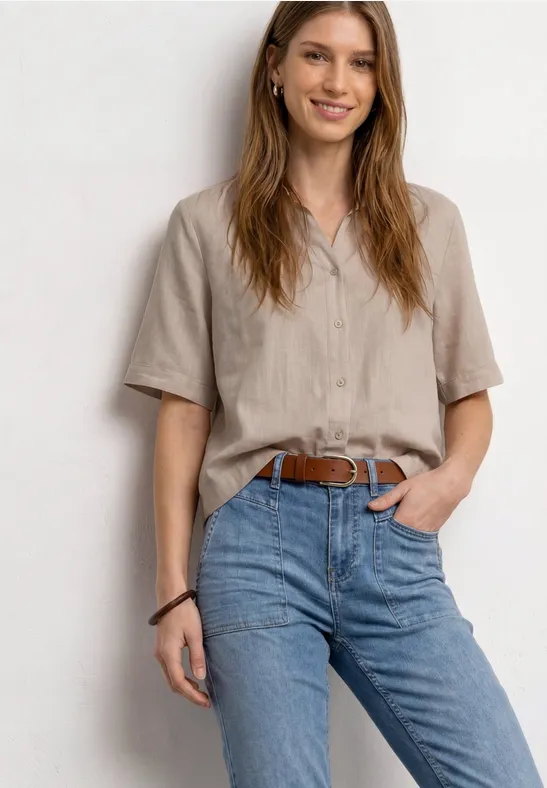 Kurzarm Hemdbluse in Unifarbe