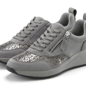 LASCANA Sneaker "Freizeitschuh, Halbschuh," aus Leder mit innenliegendem Keilabsatz und Leo-Druck