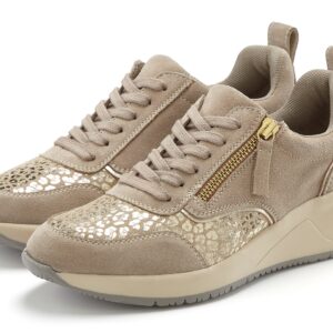 LASCANA Sneaker "Freizeitschuh, Halbschuh," aus Leder mit innenliegendem Keilabsatz und Leo-Druck