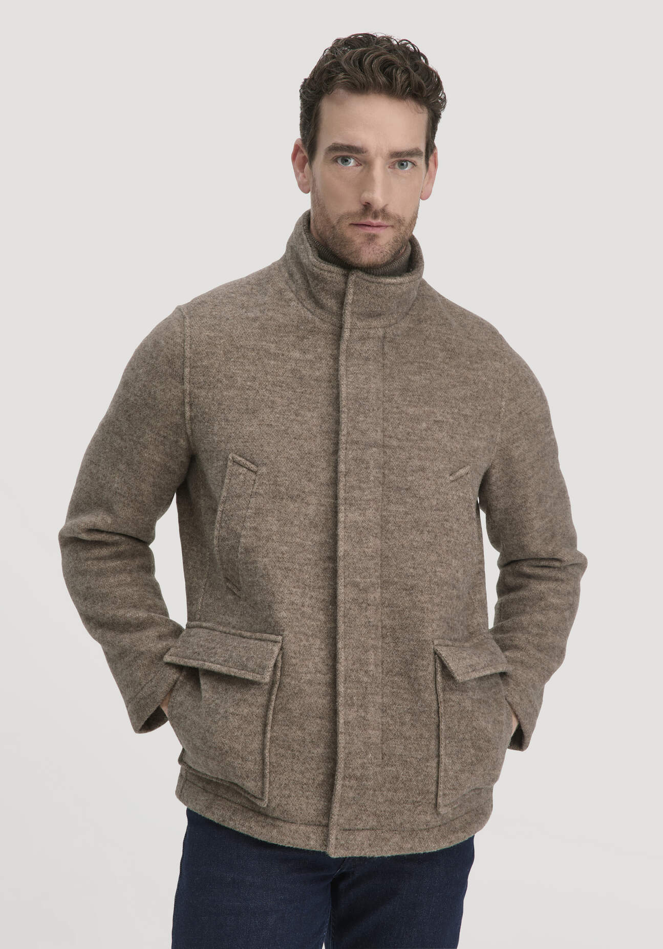 hessnatur Herren Rhön Jacke Regular aus regionaler Schurwolle - beige Größe 46