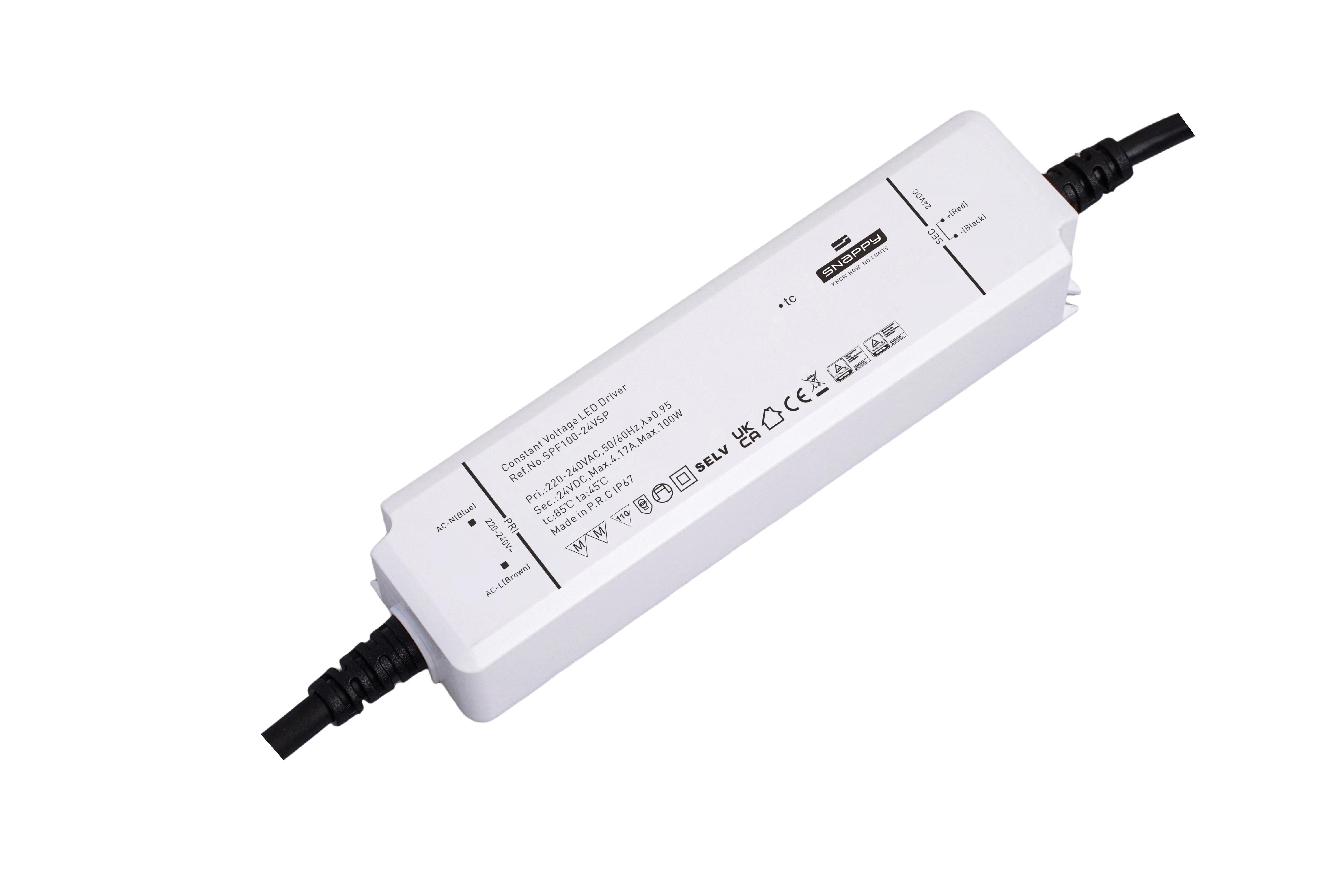 Snappy SPF100-24VSP – LED Netzteil 24V DC, 100 W, IP67, Konstantspannung, PFC, TÜV/CE
