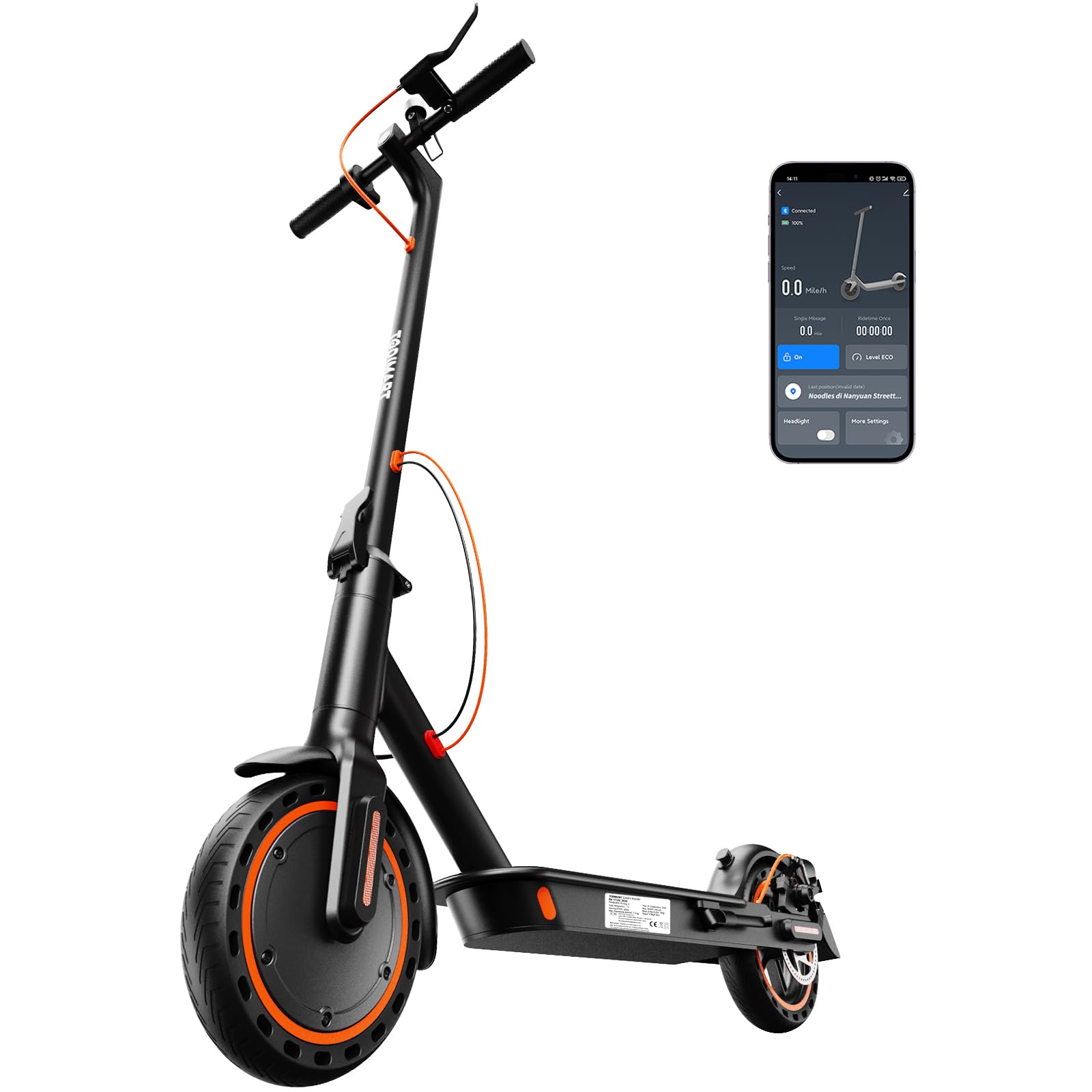 TODIMART E Scooter mit Straßenzulassung T-Serie, 30 km Reichweite, 350W Motor, 8,5 Zoll Wabenreifen, Duales Bremssystem E Roller für Erwachsene