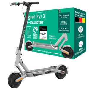 Egret Ey! Serie E-Scooter mit Straßenzulassung | Bis zu 65Km Reichweite und 1520 Watt Peak, 20km/h, Luftreifen, Dual Bremsen, App (Wählbar Ey! 1, Ey! 2, Ey! 3, Ey! 6, Ey! 7)