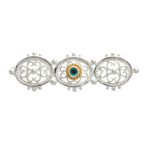 Brosche 925 Silber Trachtenschmuck Zirkonia dunkelgrün