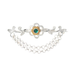 Brosche 925 Silber Trachtenschmuck Zirkonia dunkelgrün