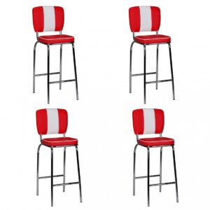 FineBuy 4er Set Barhocker American Diner 50er Jahre Retro Barstuhl, Sitzfläche mit Rücken-Lehne, Fußstütze, Sitzhöhe 76 cm