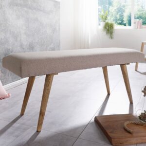 FineBuy gepolsterte Sitzbank 120 cm Massivholz Stoff - Retro Polsterbank für Garderobe, Schlafzimmer & Wohnzimmer - Garderobenbank Eingangsbereich Handmade