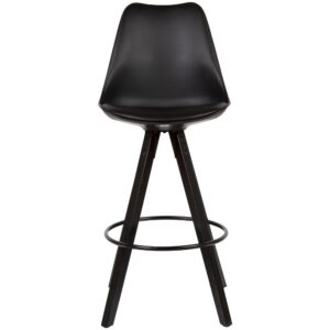 FineBuy 2er Set Barhocker Schwarz Kunstleder / Massivholz, Design Barstuhl Skandinavisch 2 Stück mit schwarzen Beinen, Tresenhocker mit Lehne Sitzhöhe 77 cm