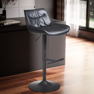FineBuy Barhocker Kunstleder Schwarz Hocker mit Lehne 86 - 106 cm, Küchenhocker Höhenverstellbar Modern 100 kg, Design Barstuhl Tresenhocker mit Metall-Trompetenfuß, Bistrohocker Gepolstert