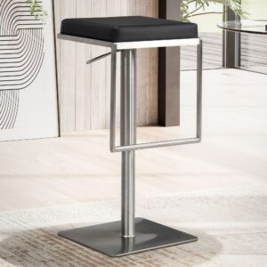 FineBuy Barhocker Schwarz Kunstleder Edelstahl Design Barstuhl Modern, Tresenstuhl Drehbar Gepolstert, Bistrohocker Metall Hoch, Thekenhocker Höhenverstellbar, Hoher Hocker für Bar