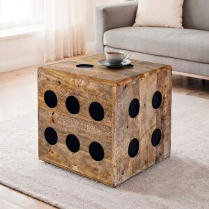 FineBuy Würfelhocker Mango Massivholz 41x41x41 cm, Design Sitzwürfel & Beistelltisch in Würfelform, Holzwürfel Deko & Couchtisch, Robuster Holzhocker im XXL Spielwürfel-Design