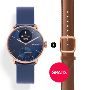 Withings ScanWatch 2 - 38mm Blau Rosegold + Gratis Withings Lederarmband Braun
